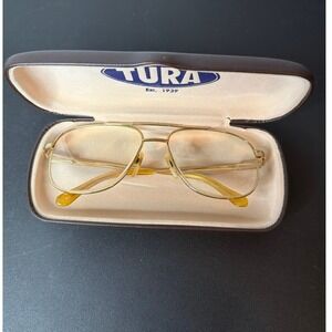 Nikon Dura Titan DT Gold Aviator Eyeglasses Vintage Titanium Frames Tura Case